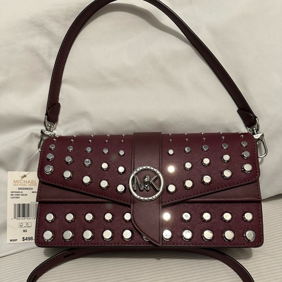 MICHAEL KORS GREENWICH MEDIUM STUDDED SAFFIANO LEATHER SHOULDER BA - Picture 5 of 14